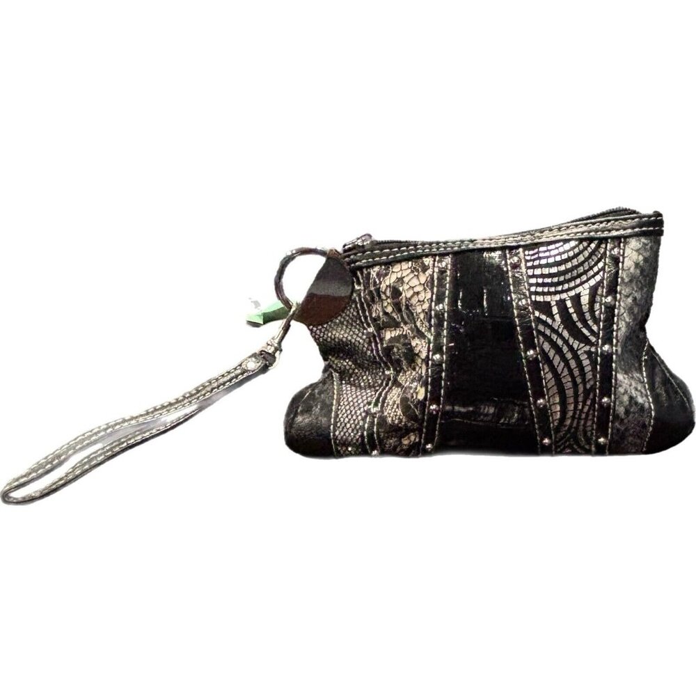 Chateau Black & Silver Wristlet Coin Purse Patchwork Design